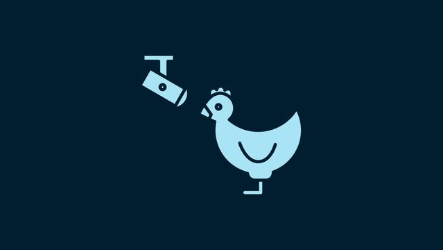 White Chicken farm and wireless Controlling CCTV security camera icon isolated on blue background. 4K Video motion graphic animation
