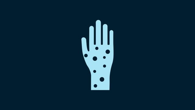 White Hand with psoriasis or eczema icon isolated on blue background. Concept of human skin response to allergen or chronic body problem. 4K Video motion graphic animation