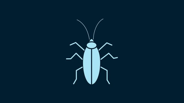 White Cockroach icon isolated on blue background. 4K Video motion graphic animation