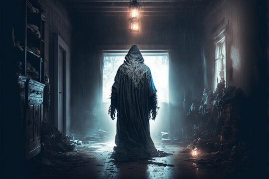 a terrible ghost of darkness, created by a neural network, Generative AI technology