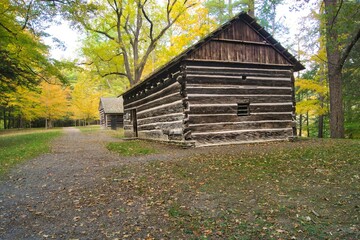 old wooden house in autumn