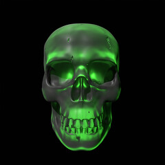 Skull green glowing spooky toxic neon green light front view  3D render