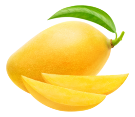 One whole mango fruit and two slices cut out