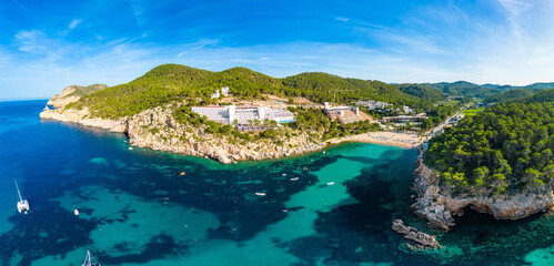 Fototapeta na wymiar Beach of Port Sant Miquel, Ibiza island in Spain