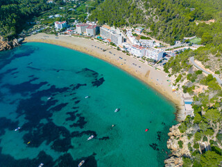 Ibiza, Balearics, Spain - Cala de San Vincente or Sant Vincent, bay with beach