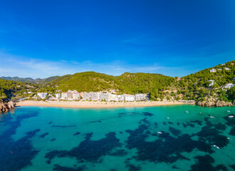 Fototapeta na wymiar Ibiza, Balearics, Spain - Cala de San Vincente or Sant Vincent, bay with beach