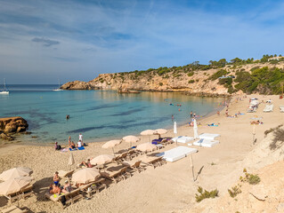 Fototapeta na wymiar Beautiful coast and sea in Cala Tarida, Ibiza island, Spain
