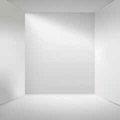 Abstract white empty room with white wall, floor, and ceiling without any textures, dark side, colorless
