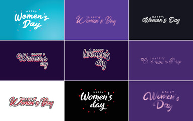 Fototapeta na wymiar Pink Happy Women's Day typographical design elements for use in international women's day concept minimalistic design; vector illustration