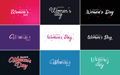 Fototapeta na wymiar Pink Happy Women's Day typographical design elements International Women's Day icon and symbol; minimalist design for international Women's Day concept; vector illustration