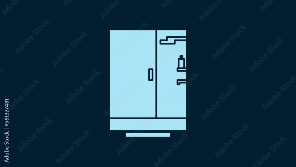 Poster white shower cabin icon isolated on blue background. 4k video motion graphic animation