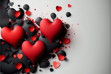 black and red hearts on bright background illustration