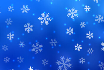 Fototapeta na wymiar Light BLUE vector template with ice snowflakes, stars.