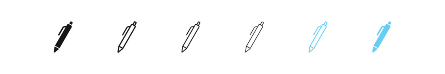 Pen icon. Pencil symbol. Ink signs. Office tool symbols. Ballpoint icons. Black and blue color. Vector sign.