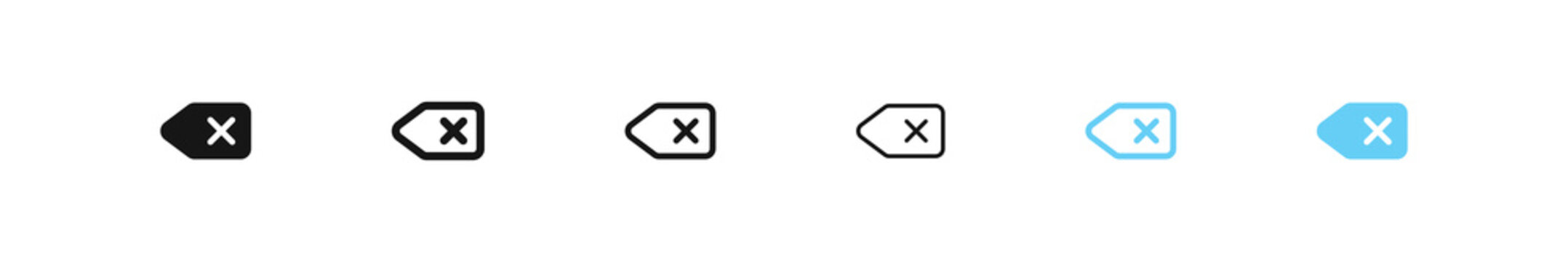 Backspace icon. Button delete symbol. Keyboard erase signs. Key arrow back symbols. Remove text icons. Black and blue color. Vector sign.
