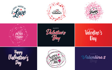 Fototapeta na wymiar Love word hand-drawn lettering and calligraphy with a cute heart on a red. white. and pink background Valentine's Day template or background suitable for use in Love and Valentine's Day concepts