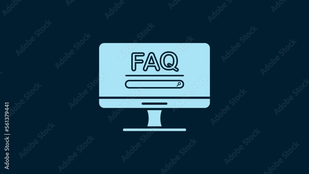 Poster white computer monitor with text faq information icon isolated on blue background. frequently asked 