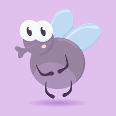 Cute cartoon fly with big eyes isolated