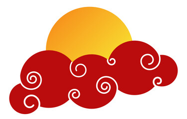 Illustration Vector of Red Chinese Clouds with The Moon.
