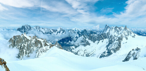 Obraz premium Mont Blanc mountain massif (view from Aiguille du Midi Mount, France )