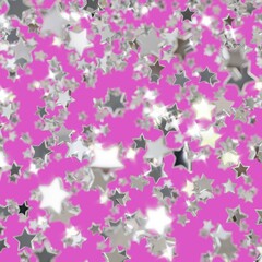 Obraz na płótnie Canvas Shiny silver star confetti glitter partly blurred on pink background (3D Rendering)