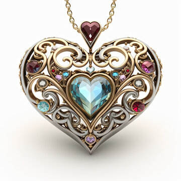 love locket with colourful diamond 3d rendered pendant for valentine