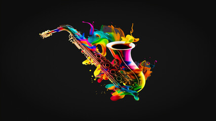Saxophone with abstract colors, color of music, 
AI generative illustration - obrazy, fototapety, plakaty