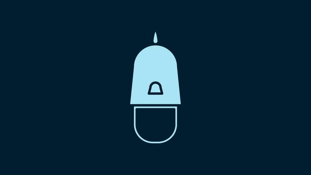 White Police cap with cockade icon isolated on blue background. Police hat sign. 4K Video motion graphic animation
