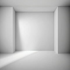 Abstract white empty room with white wall, floor, and ceiling without any textures, dark side, colorless