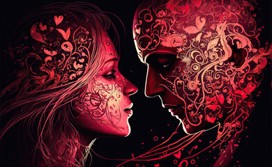 valentine's day illustration couple red coloured ornament body