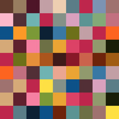 Seamless pattern of squares of different colors. Magenta 2023 color palette. Abstract vector background. Design for banner, poster, card, cover, party invitation, wallpaper