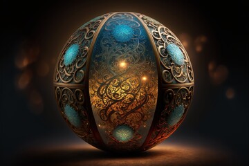 Magical fantasy orb with intricate patterns and symbols, and a glowing aura. Isolated on black background. Generative AI. - obrazy, fototapety, plakaty