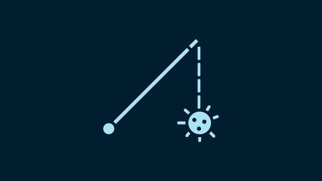White Medieval chained mace ball icon isolated on blue background. Medieval weapon. 4K Video motion graphic animation