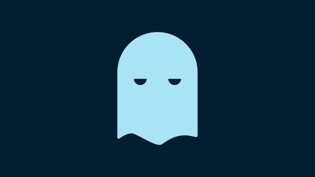 White Executioner mask icon isolated on blue background. Hangman, torturer, executor, tormentor, butcher, headsman icon. 4K Video motion graphic animation