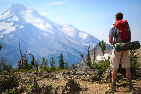 A Man Looking Look At Mt Jefferson From The Pacific Crest Trail