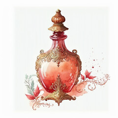 perfume, watercolour, red, fragrance, generative, ai