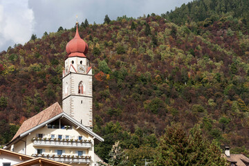 St. Valentine church with mountain in the background, Merano, South Tyrol, Italy