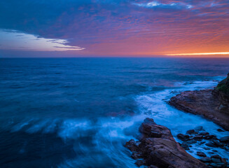 Fototapeta na wymiar Aerial sunrise seacape with clouds and colour