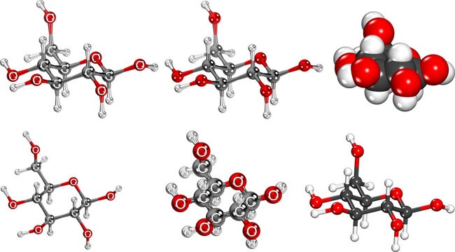 Glucose (sugar: C6H12O6) molecule transparent chemical structure
