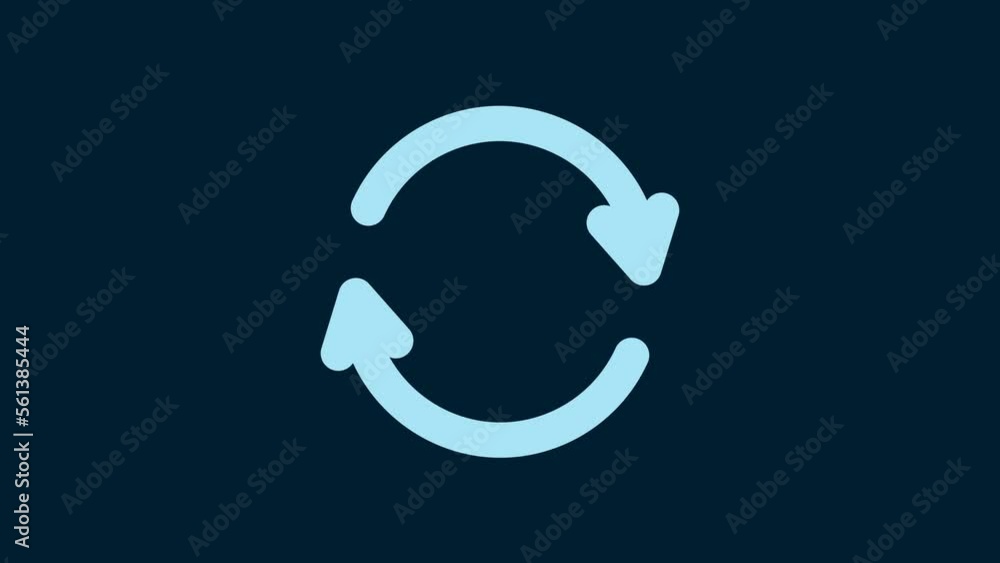 Poster white refresh icon isolated on blue background. reload symbol. rotation arrows in a circle sign. 4k 