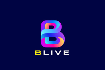Letter B Logo design Colorful Media vector template Ribbon style.