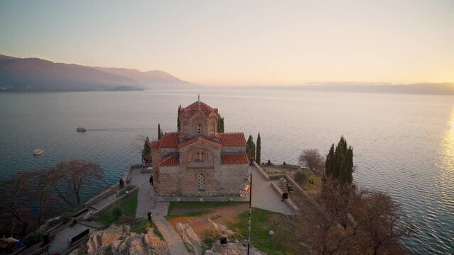 The Church of Saint John at Kaneo at sunset, Lake Ohrid, North Macedonia