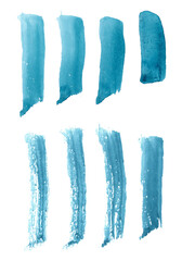 Bright painted blue watercolor strips. Hand drawn elements isolated on white background.