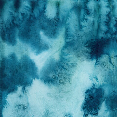 Bright painted blue watercolor texture. Hand drawn background