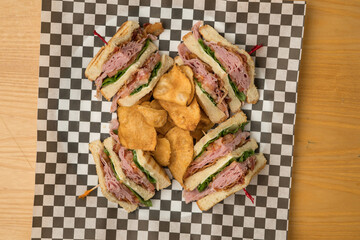 Club sandwich with potato chips