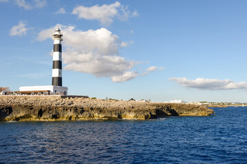 The island of Menorca viewed from sea looking at the coastline