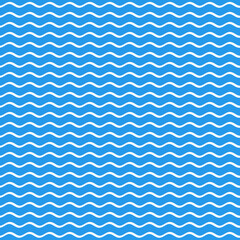 Waves Horizontal Repeat Pattern Seamless.White Wavy Lines Pattern on blue Background Design

