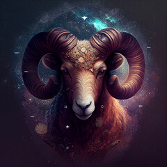 Aries, Aries sign, zodiac, cosmos,realistic illustration, animal, AI generated