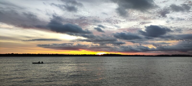 Sunset in solim&otilde;es River Iranduba Amazonas brazil