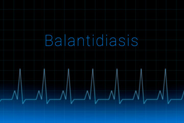 Balantidiasis disease. Balantidiasis logo on a dark background. Heartbeat line as a symbol of human disease. Concept Medication for disease Balantidiasis.